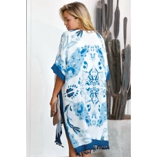 Marines Military Blue Bohemian Print Open Front Loose Cover up